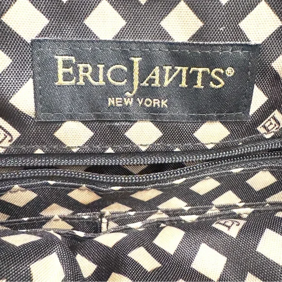 Eric Javits Squishee Straw Tote with Black Trim and Gold Hardware - Picture 2 of 8
